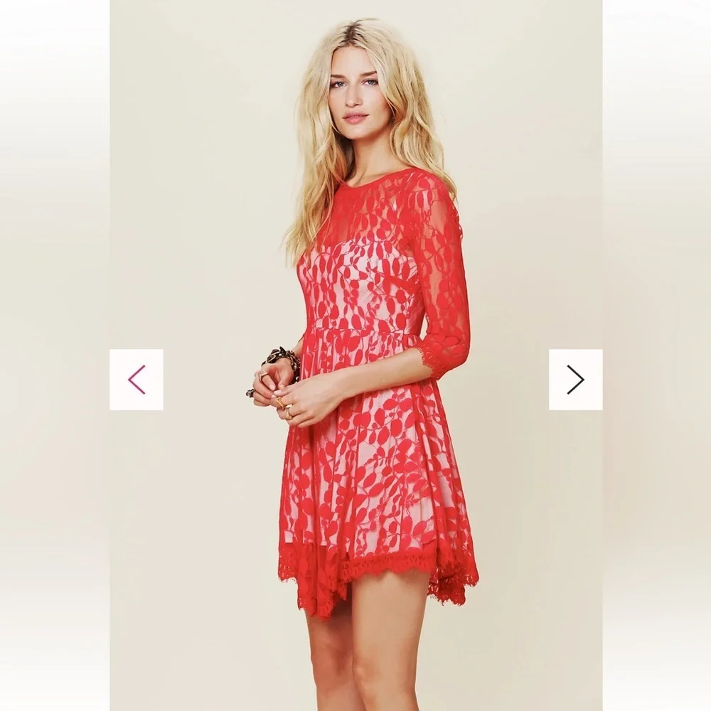 Free People Mesh Lace Fit and Flare Dress Size 12 - Picture 3 of 11